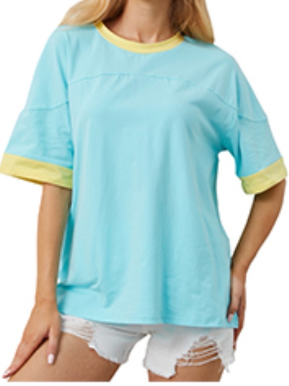 New Women’s Color Block Y2K Oversized T Shirt sz L